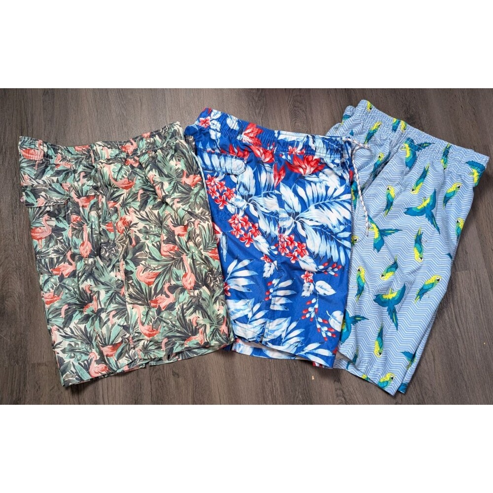 3 Pair Goodfellow & Co Swim Shorts Trunks Floral Parakeet Bird Flamingo XL 2XL